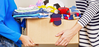 Household items being organized for furniture donation