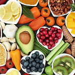 Health food for fitness concept with fresh fruit, vegetables, pulses, herbs, spices, nuts,