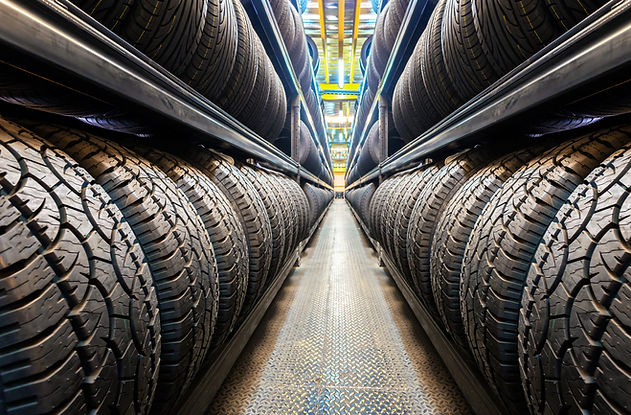 Car tires at warehouse