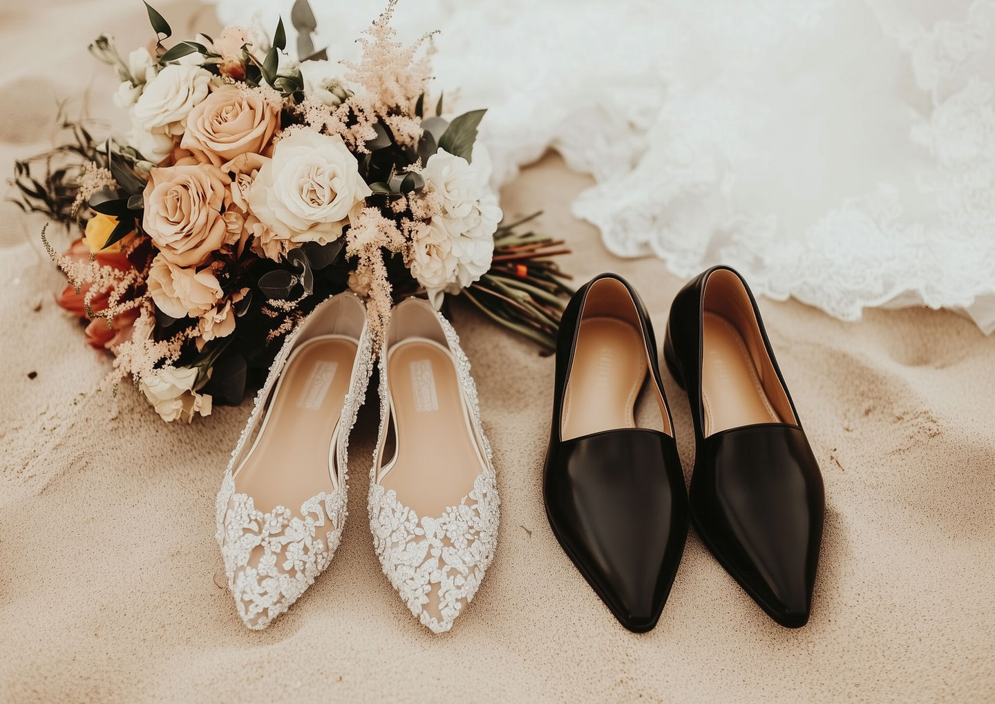 Wedding Photography by Blake Ferguson showcases the Brides Shoes and Flower Bouquet in Ontario, Canada.