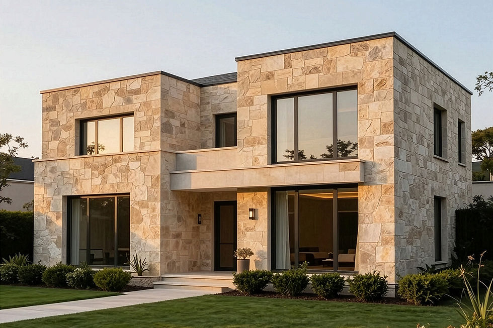 A modern stone house prepared for a professional appraisal