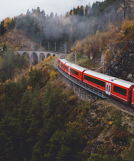 Train driving through nature