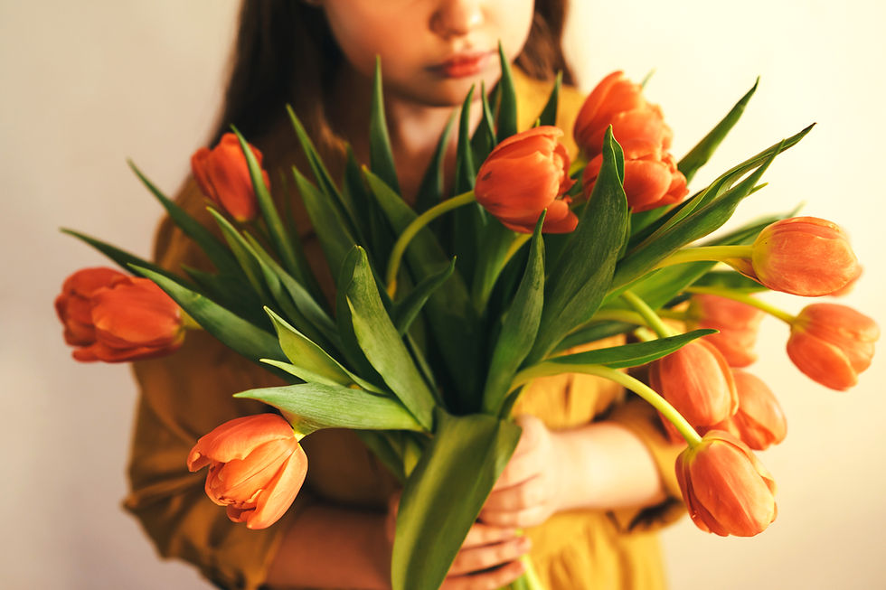 Woman Holding Tulips