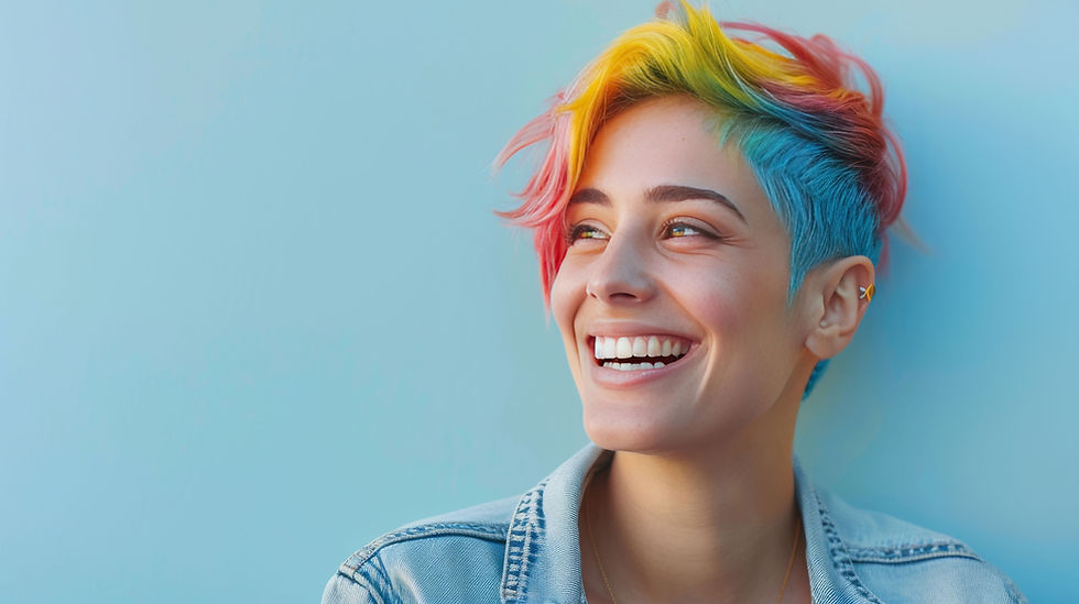 Sourire aux cheveux arc-en-ciel