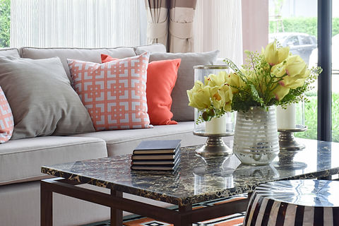 Living Room with Marble Coffee Table