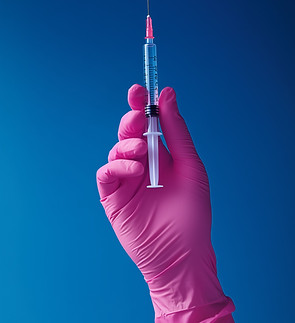 Syringe with pink glove