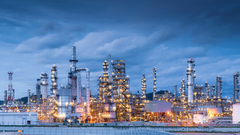 An oil refinery at night