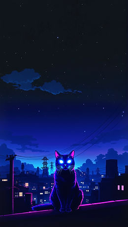 Neon Cat at Night
