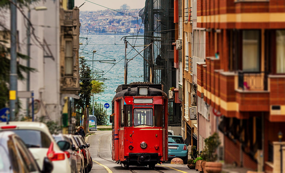 Tram in a Narrow Street