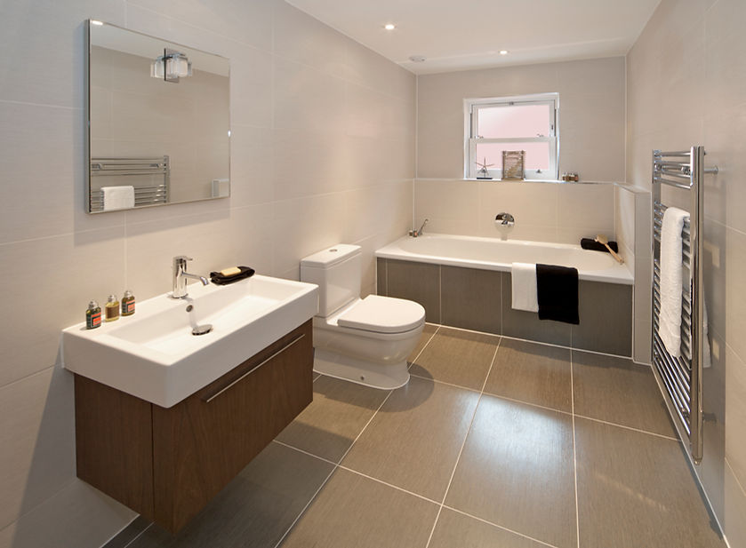 a luxury bathroom in an expensive new home. Prepared as a show home, finishing touches hav