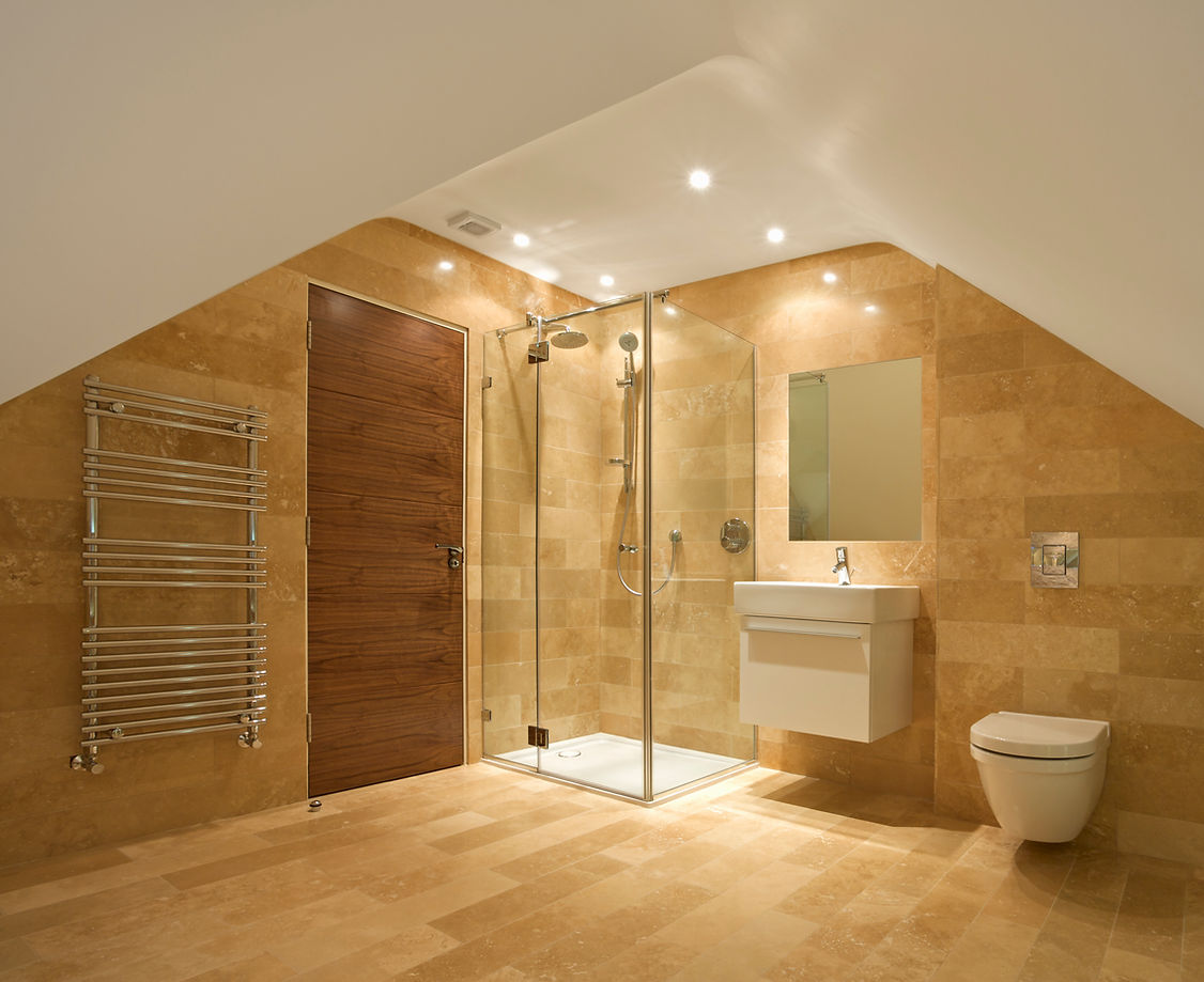 modern bathroom interior with shower area and sink
