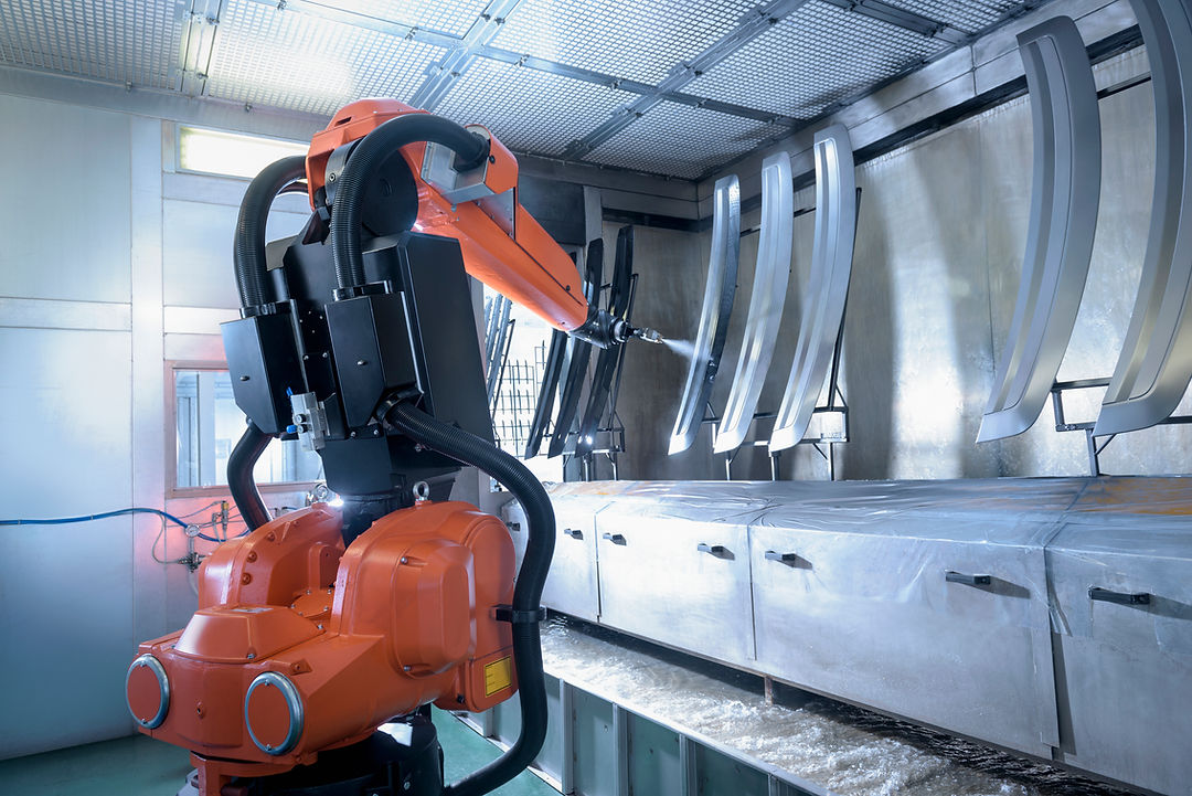 Robot spray painting automotive parts in spray paint factory