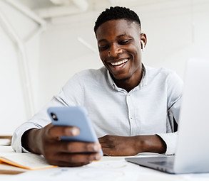 business man on smartphone, digital communication, property deals sourced by tady ventures, property searches