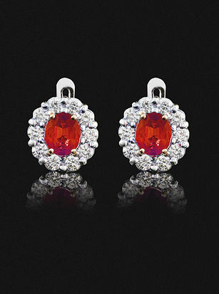 Red Stone and Diamond Earrings