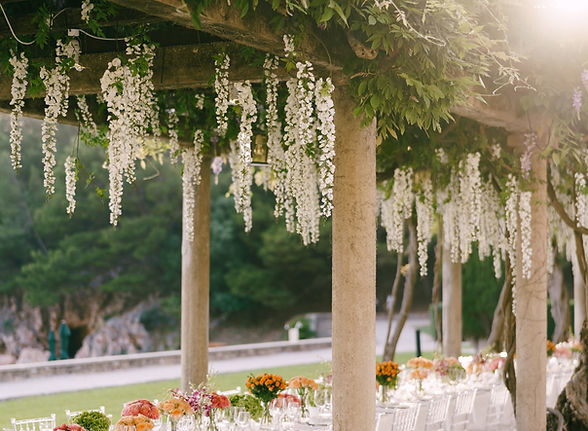 Outdoor wedding dining setup