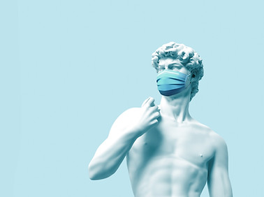 Statue with face mask