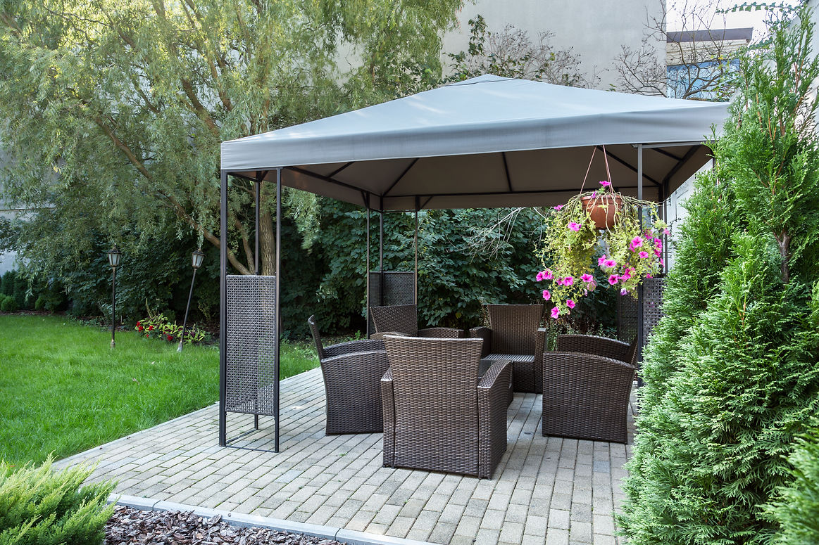 Horizontal view of gazebo in the garden
