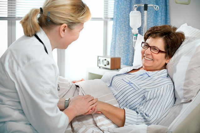 Woman in hospital room