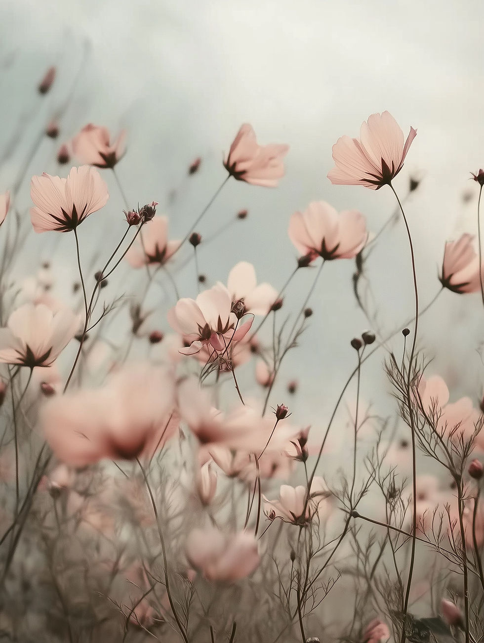 Campo de flores silvestres rosas