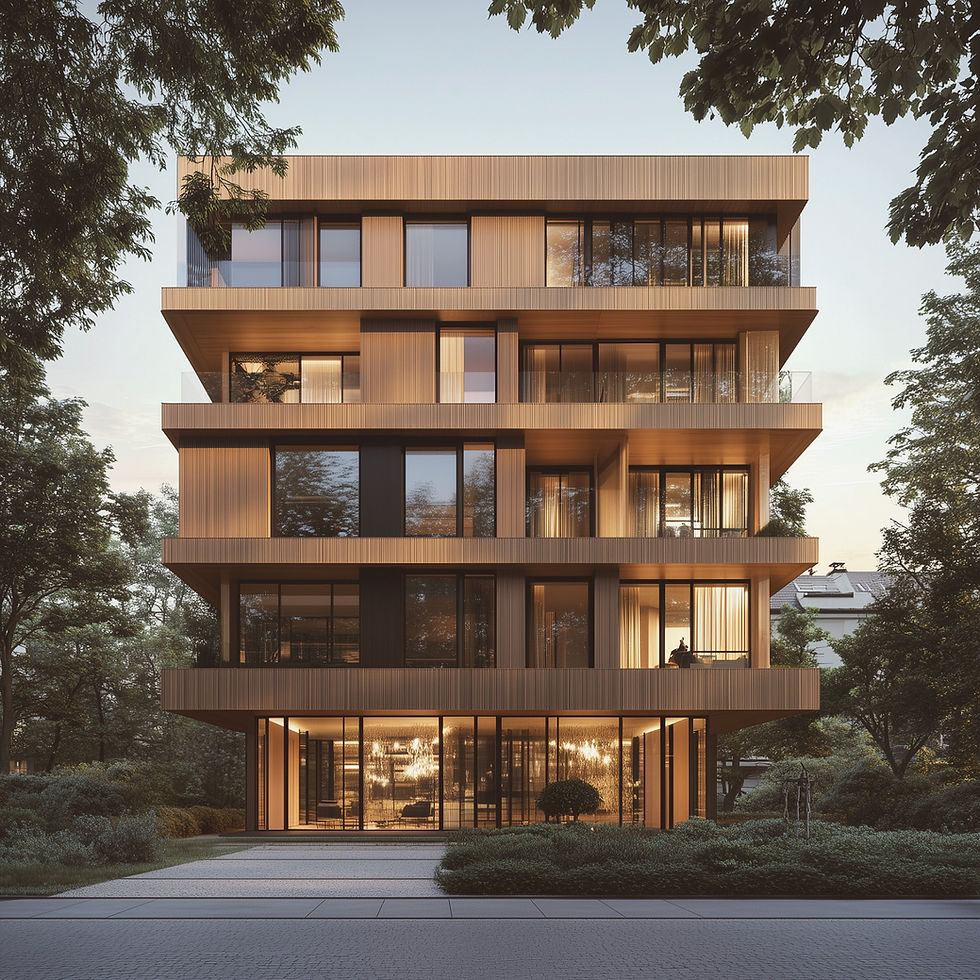 Modern wood apartment building protected by landlord insurance.