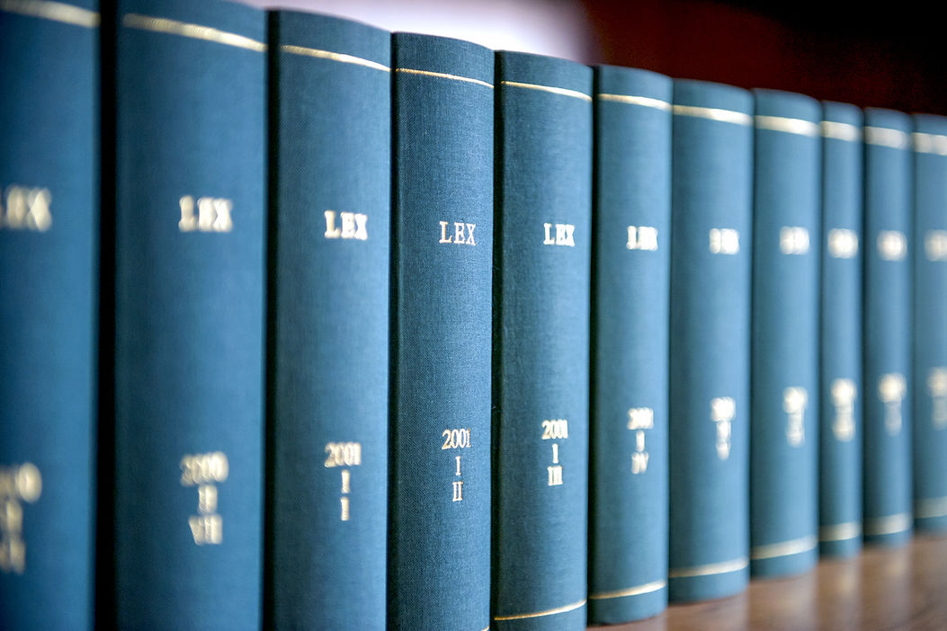 Law books in al law office's bookshelf