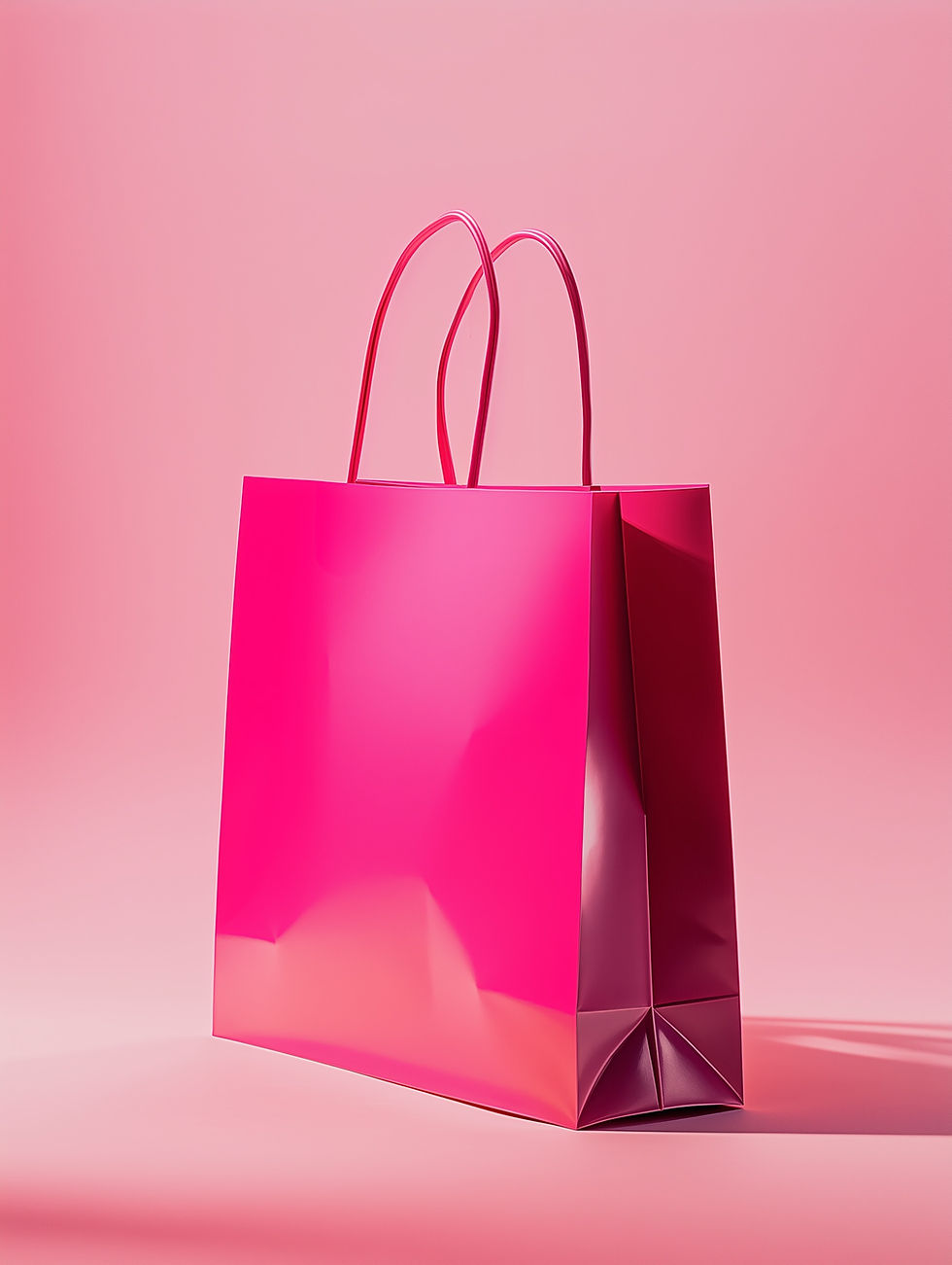 A Pink Glossy Shopping Bag on a pale pink background