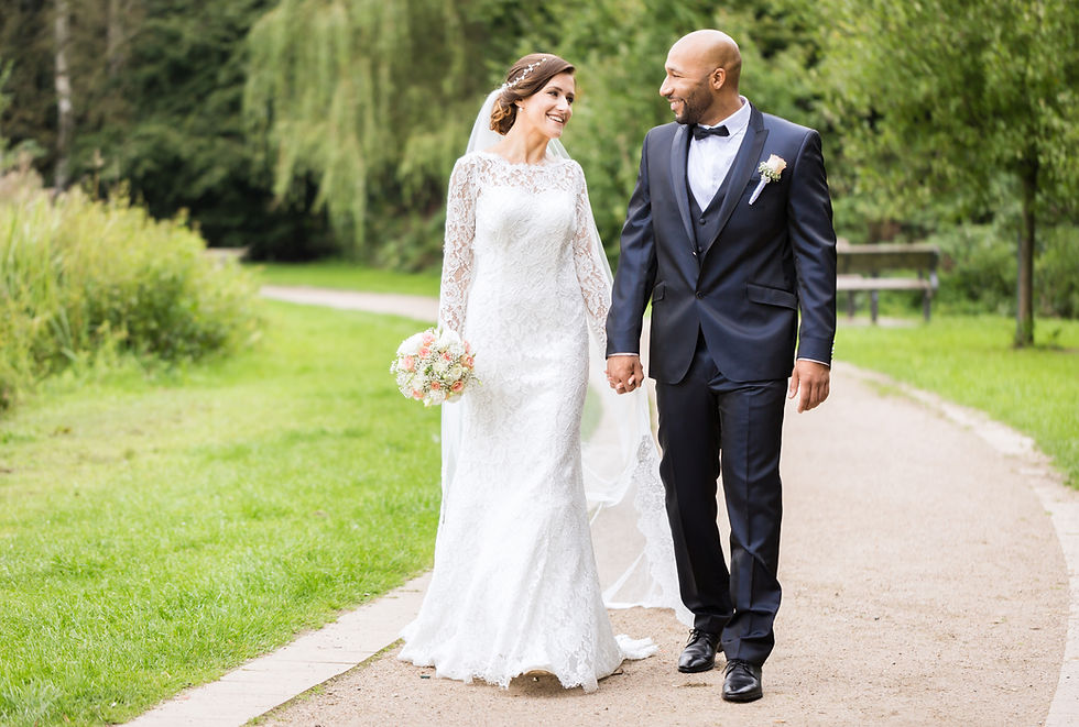 Bride and groom walking