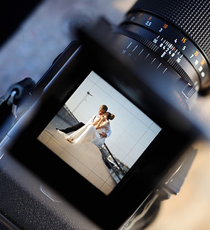 Camera lens wedding shot