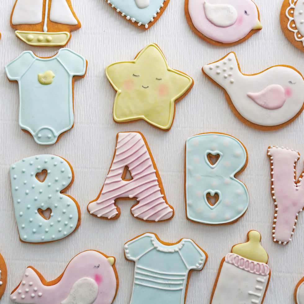 Decorated "BABY" cookies for baby shower