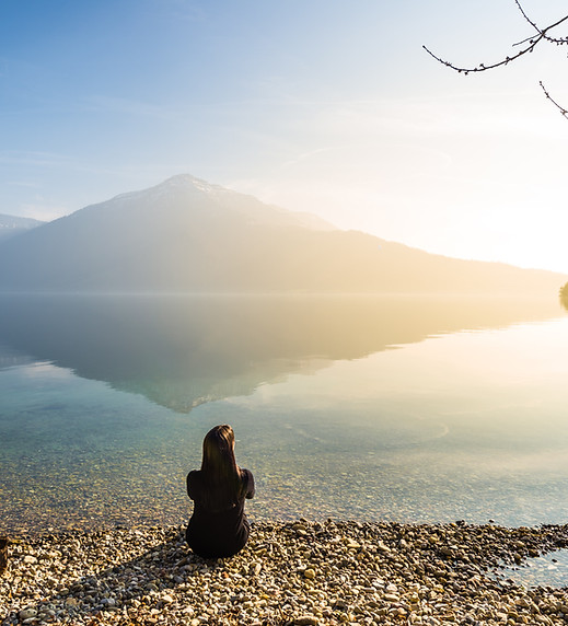 Sitting at a lake at sunset