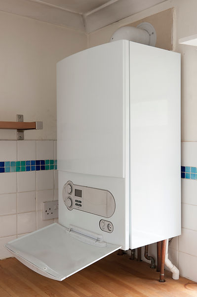 White wall-mounted gas boiler with control panel