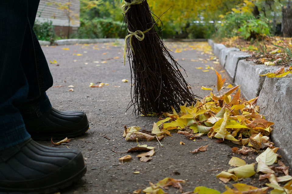 Broom Sweeping Fallen Leaves