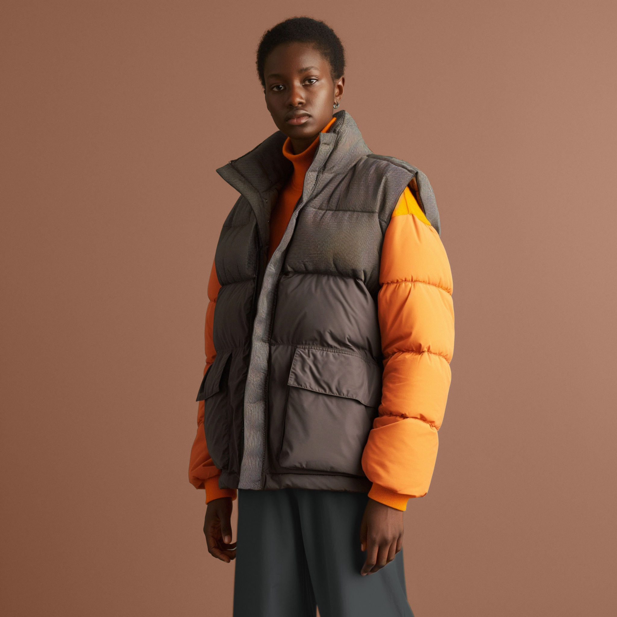 Layered grey and orange jacket