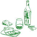 Illustration des vins et des snacks