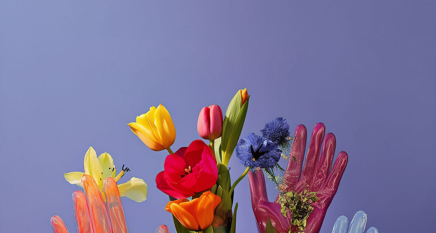 Gloved Hands with Flowers