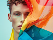 man holding lgbt rainbow flag