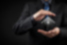 Property insurance and security concept. Protecting gesture of man and symbol of house