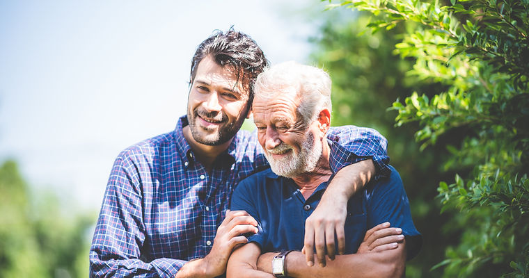 Family Photo, older Son and elderly Father