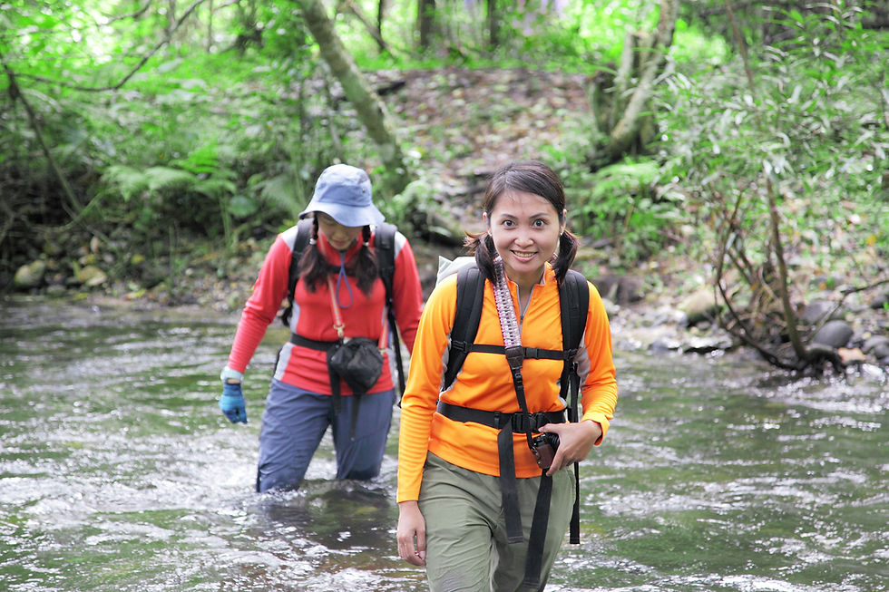 Hikers Crossing Stream