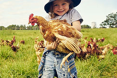 Entzückendes Kind, das Huhn hält