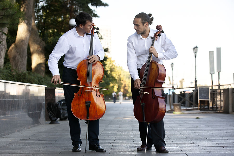 Cello players outside