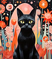 Black Cat Amid Flowers