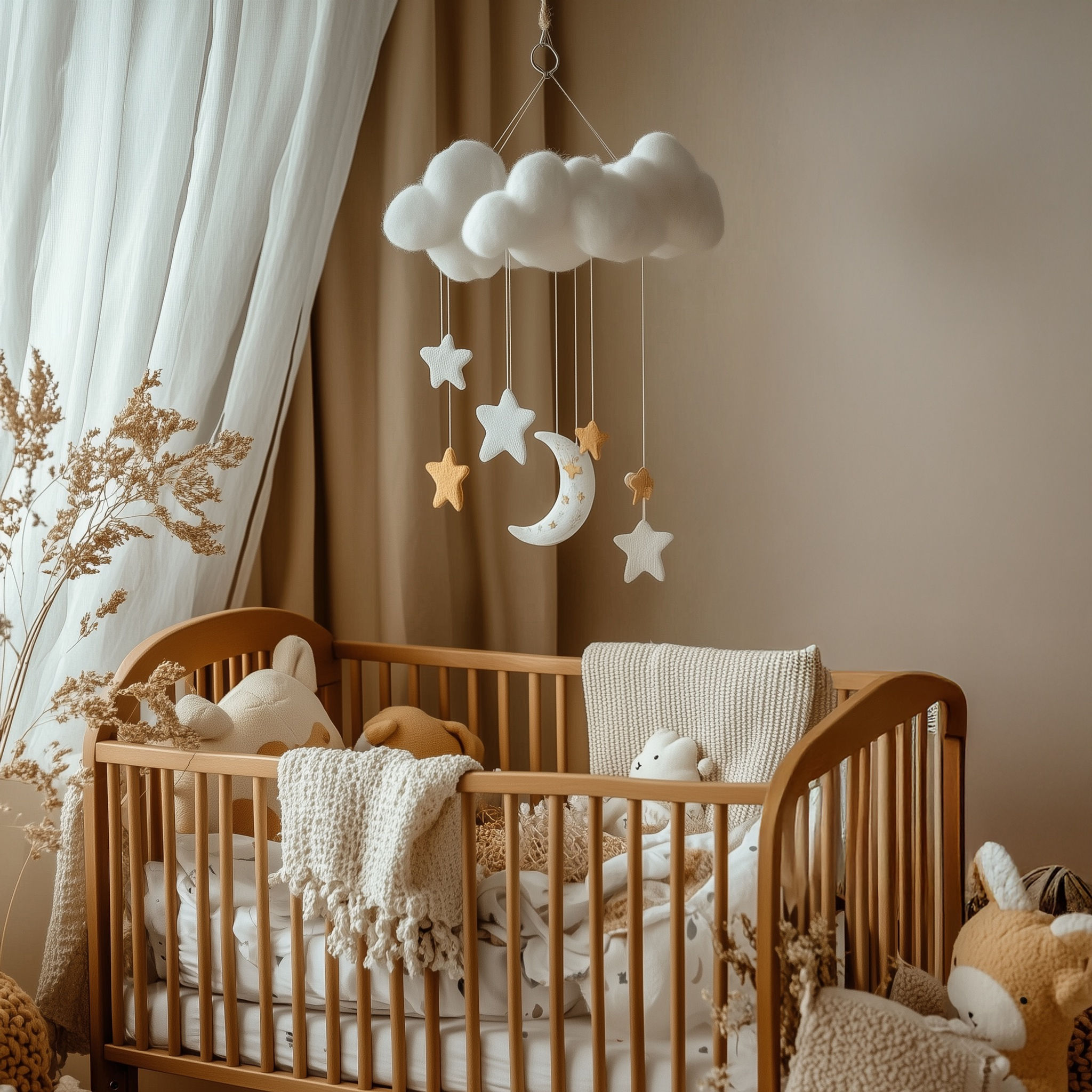 Baby cot with mattress and bedding
