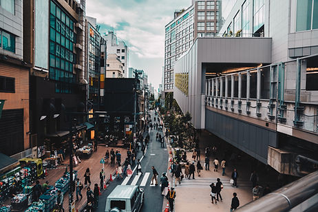 Business district in city