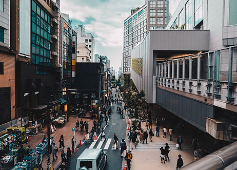 Business district in city