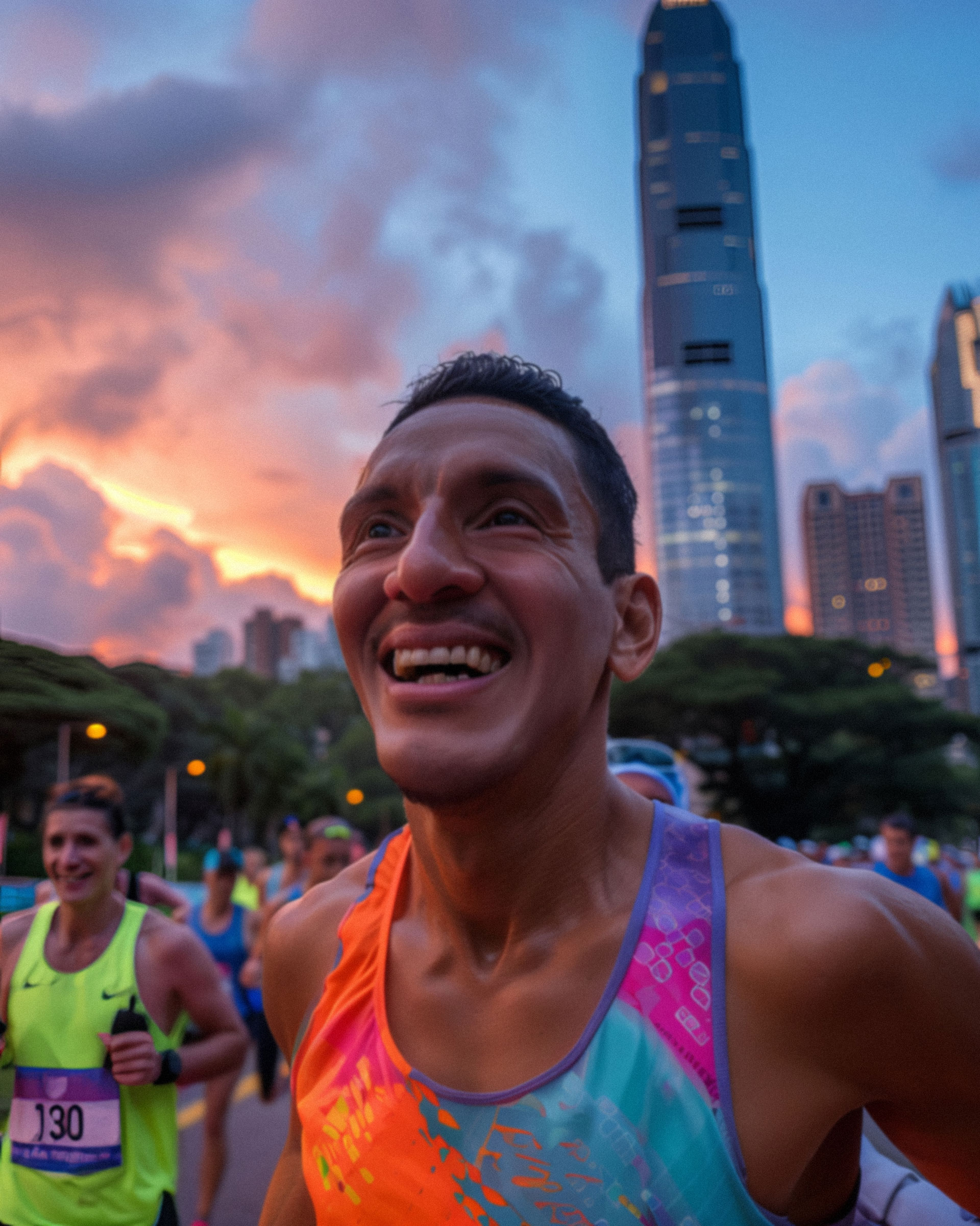 Corredor em um pôr do sol vibrante