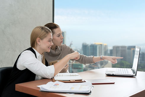 Working in the office with project management sofware