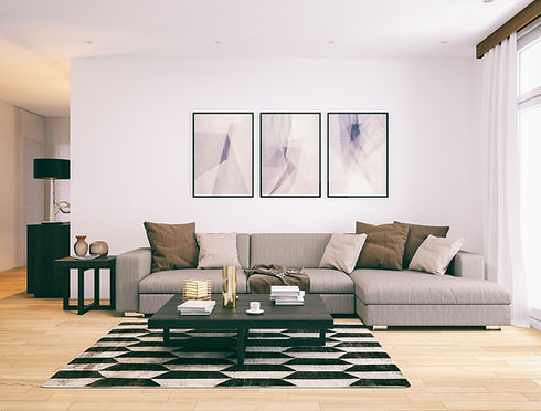 An image of domestic living room, minimalistic zen-like design, warm colors. Render image