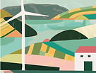 Windmill and Hills Landscape
