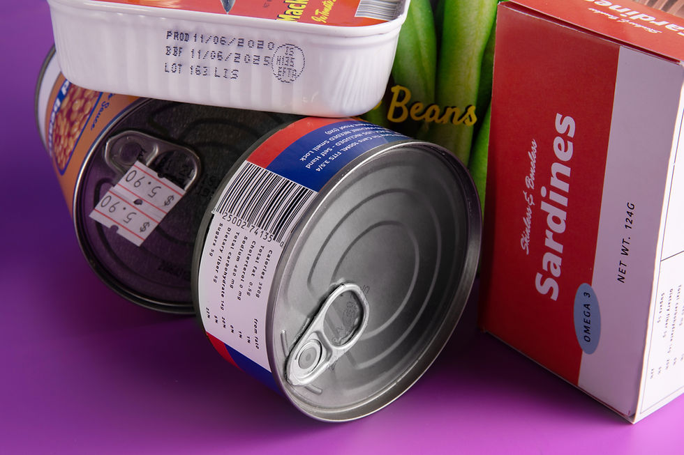 Exhibición de alimentos enlatados
